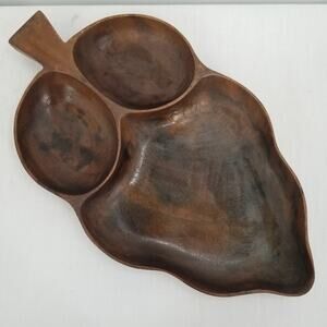 Vintage Tray Hawaiiana Monkey Pod Wood Phillipine 3 compartment serving tray MCM
